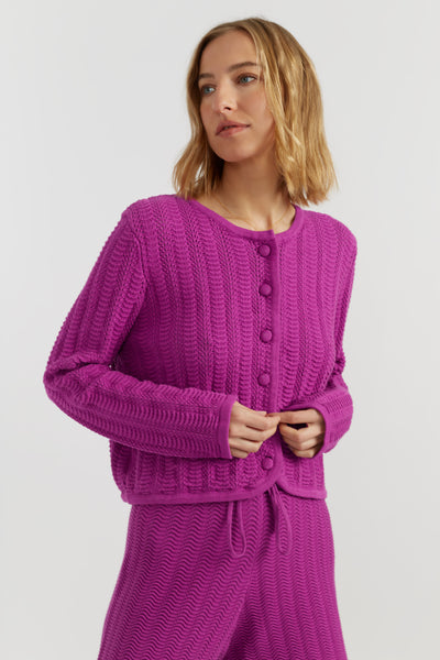 Magenta Cotton Crochet Cardigan