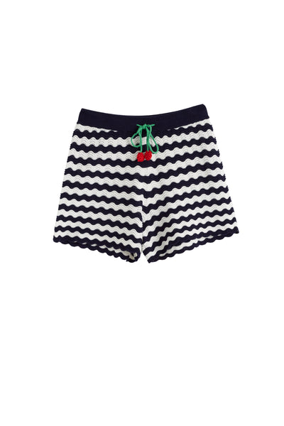 Navy Cotton Cherry Crochet Shorts