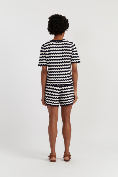 Navy Cotton Cherry Crochet Shorts