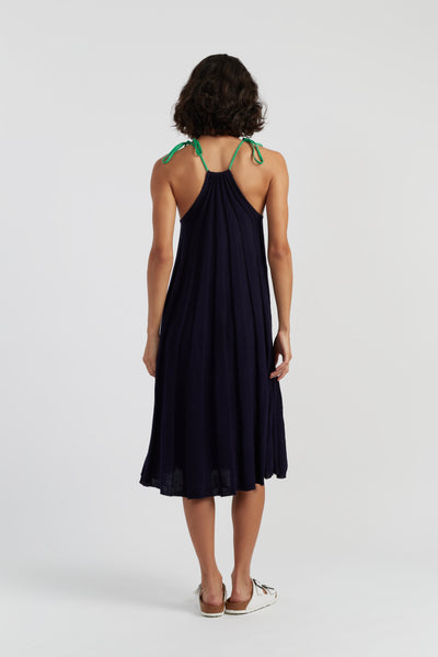 Navy Cotton Cherry Swing Dress