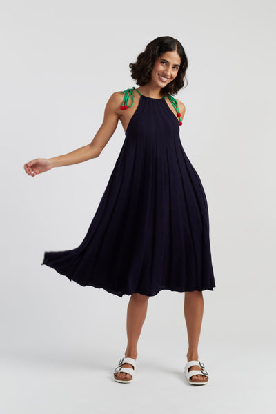 Navy Cotton Cherry Swing Dress