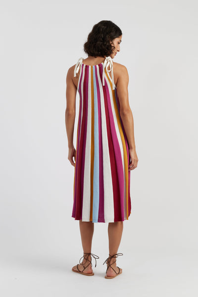 Cream Cotton Rainbow Swing Dress