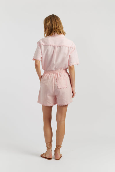 Light-Pink Linen-Blend Scallop Edge Shorts