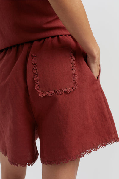 Sienna Linen-Blend Scallop Edge Shorts