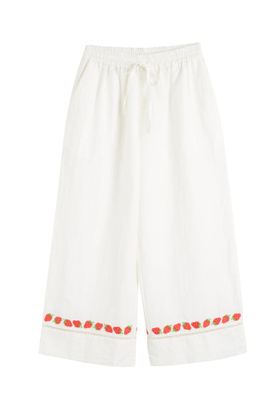 Cream Linen-Blend Strawberry Trousers
