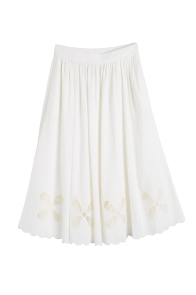 Cream Linen-Blend Broderie Skirt