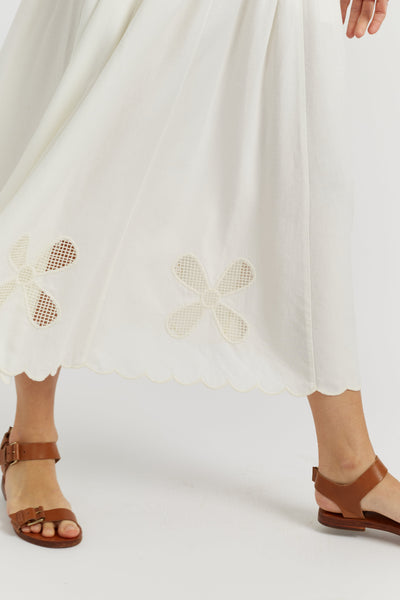 Cream Linen-Blend Broderie Skirt