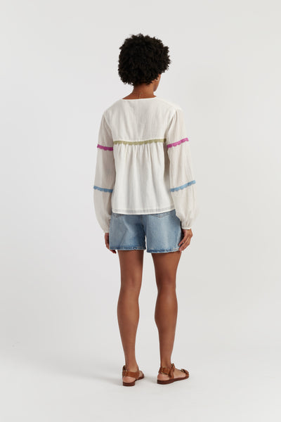 Cream Cotton Rainbow Scallop Blouse