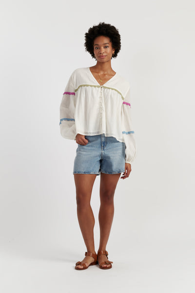 Cream Cotton Rainbow Scallop Blouse