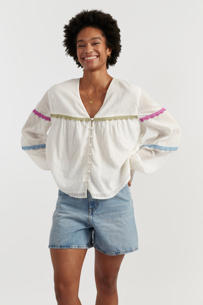 Cream Cotton Rainbow Scallop Blouse