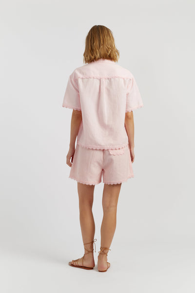 Light-Pink Linen-Blend Scallop Edge Shirt