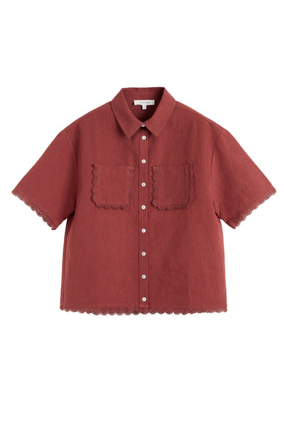 Sienna Linen-Blend Scallop Edge Shirt