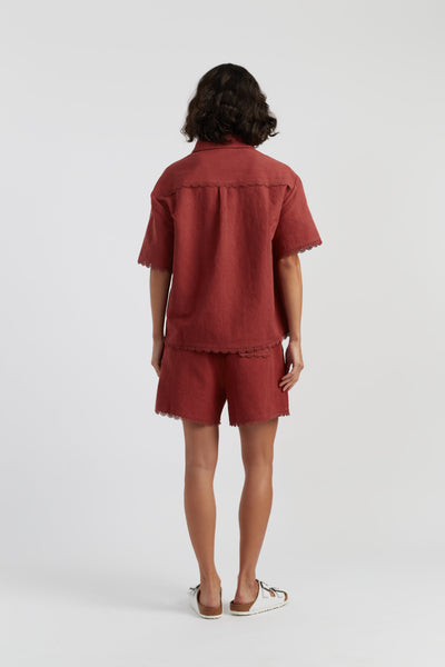 Sienna Linen-Blend Scallop Edge Shirt