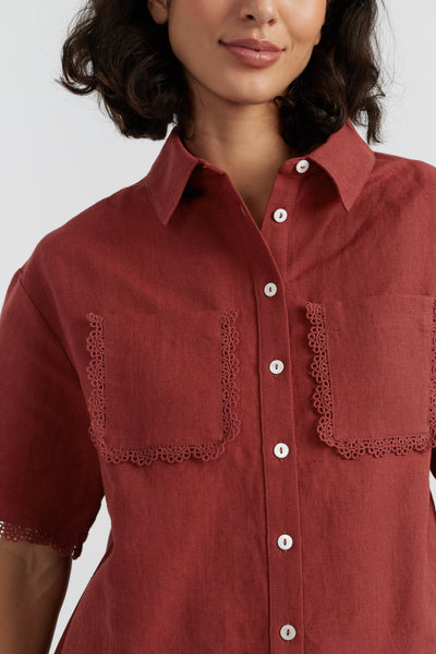 Sienna Linen-Blend Scallop Edge Shirt