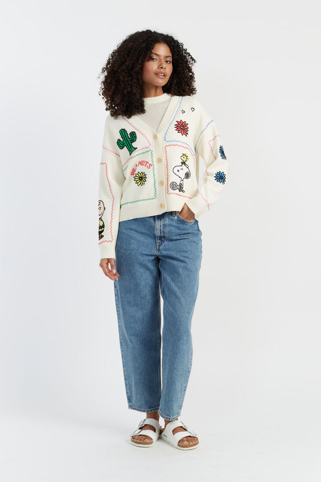 Cream Cotton Peanuts Vacation Cardigan image 3
