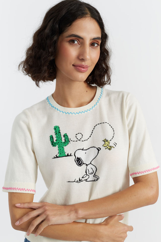 Cream Cotton Peanuts Vacation T-Shirt image 1