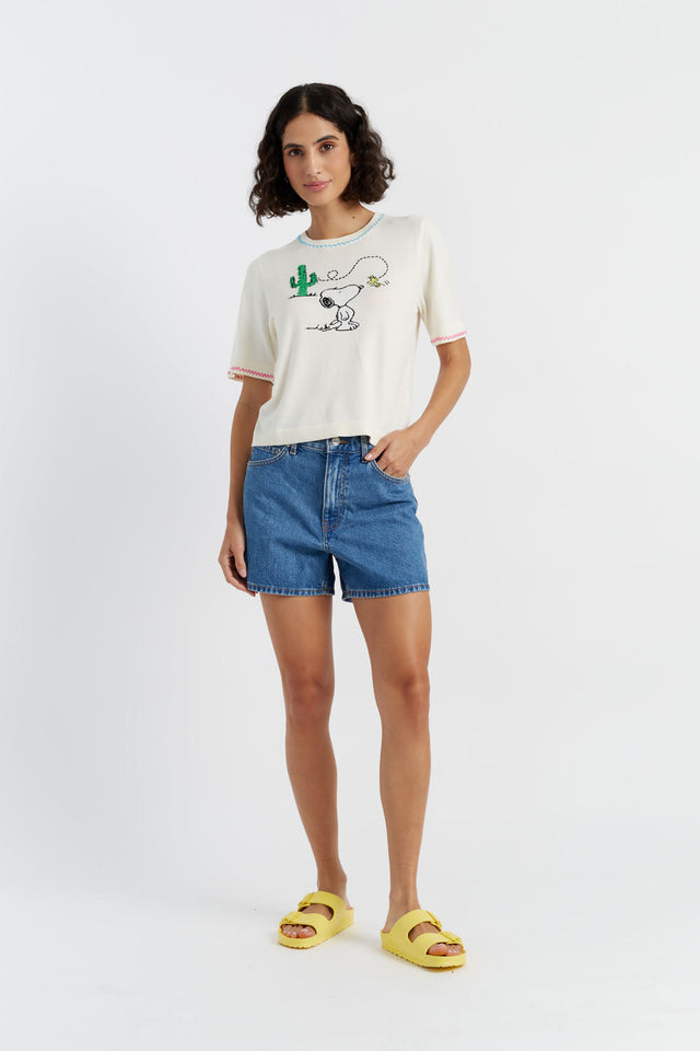 Cream Cotton Peanuts Vacation T-Shirt image 4