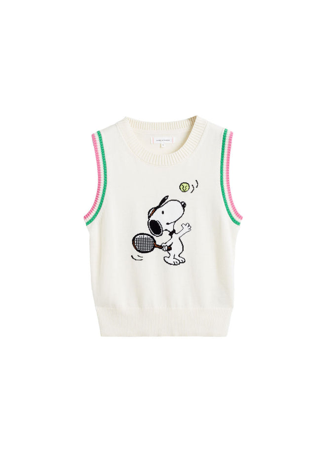 Cream Cotton Peanuts Racquet Club Tank image 4