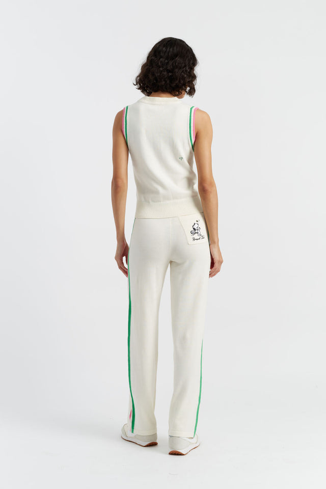 Cream Cotton Peanuts Racquet Club Trousers image 4
