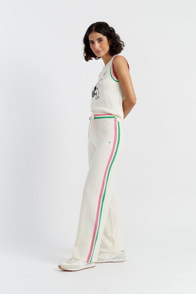 Cream Cotton Peanuts Racquet Club Trousers image 1