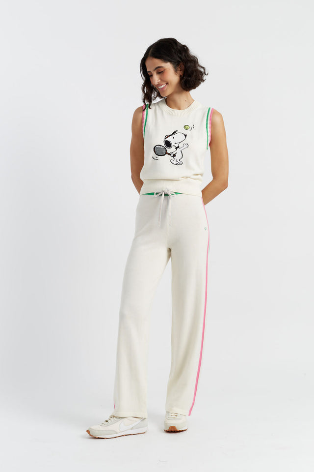 Cream Cotton Peanuts Racquet Club Trousers image 5