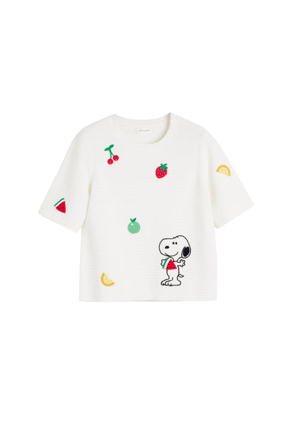 Cream Cotton Snoopy Crochet T-Shirt