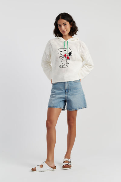 Cream Cotton Snoopy Crochet Hoodie