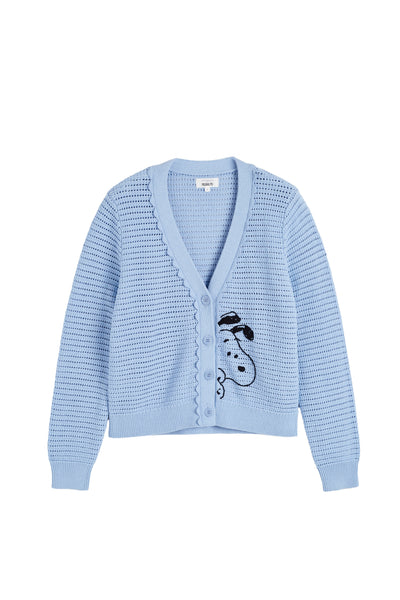 Light-Blue Cotton Snoopy Crochet Peekabo Cardigan