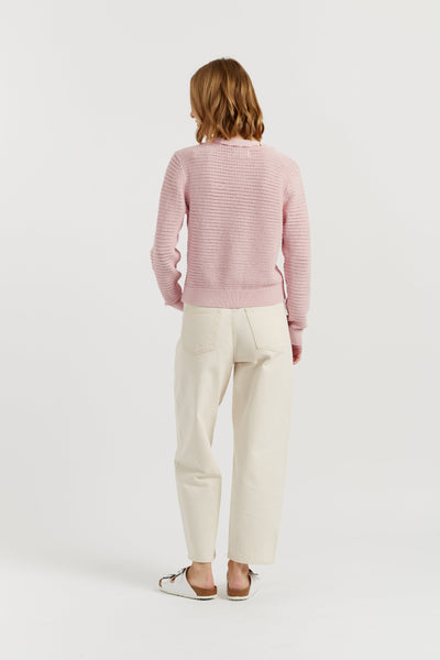 Light-Pink Cotton Snoopy Crochet Peekabo Cardigan