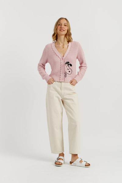 Light-Pink Cotton Snoopy Crochet Peekabo Cardigan