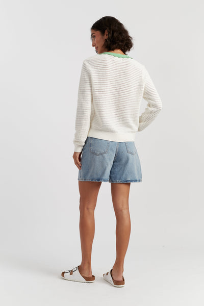 Cream Cotton Snoopy Crochet Peekabo Cardigan