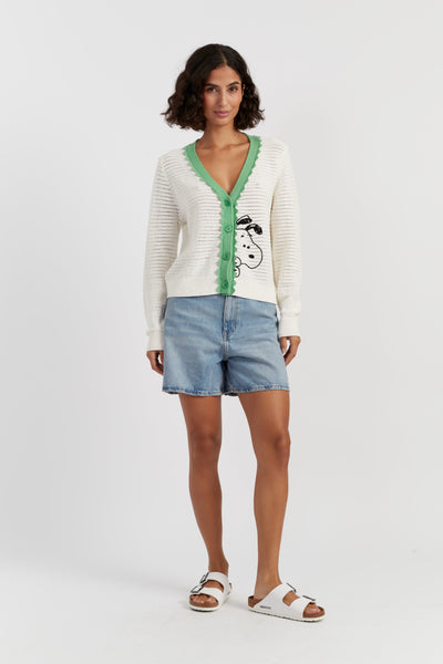 Cream Cotton Snoopy Crochet Peekabo Cardigan