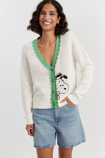 Cream Cotton Snoopy Crochet Peekabo Cardigan