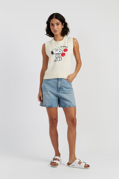 Cream Cotton Snoopy Cherry Tank