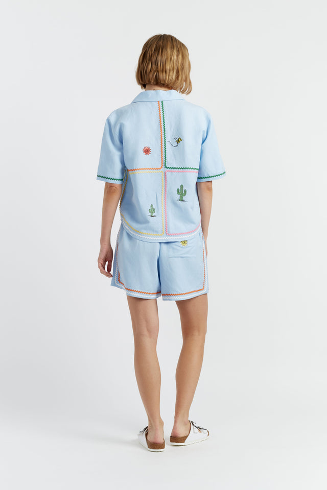 Blue Linen-Cotton Peanuts Vacation Shirt image 2