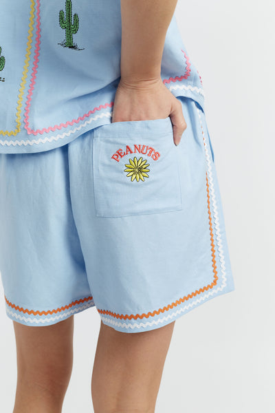 SAMPLE SALE - NO REFUNDS Blue Linen-Cotton Peanuts Vacation Shorts