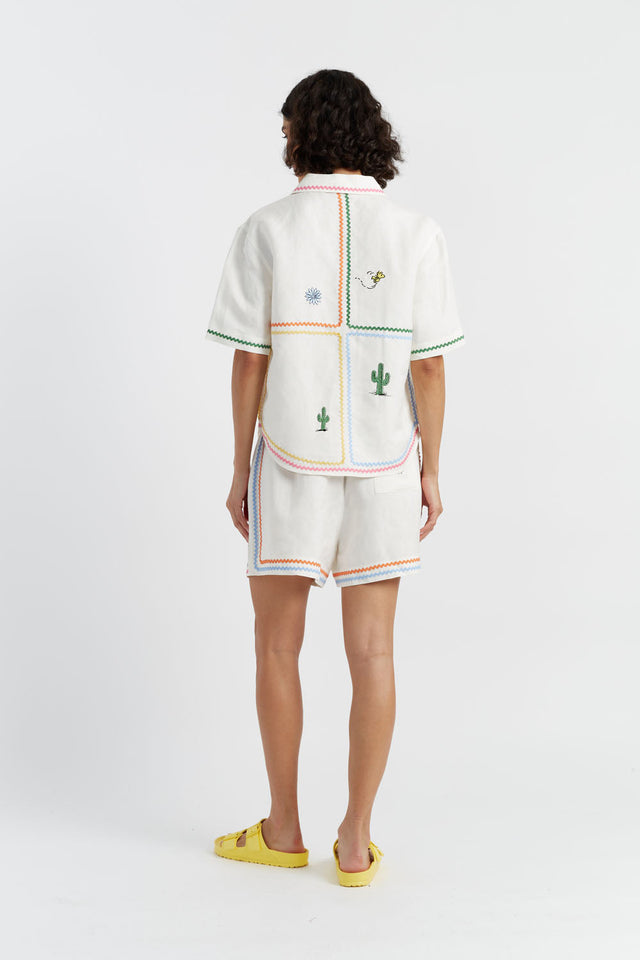 Cream Linen-Cotton Peanuts Vacation Shorts image 4