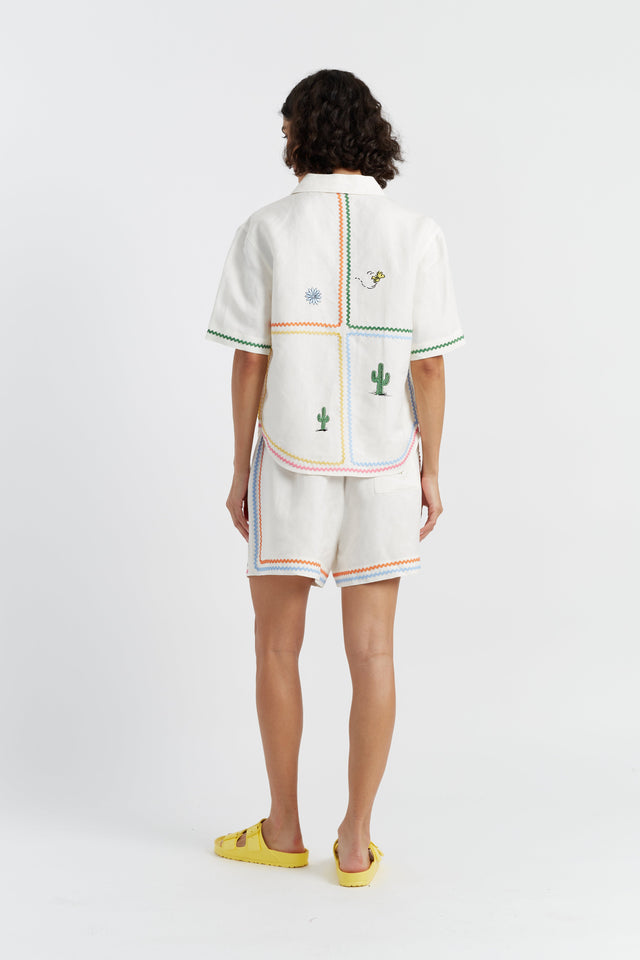 Cream Linen-Cotton Peanuts Vacation Shirt image 2