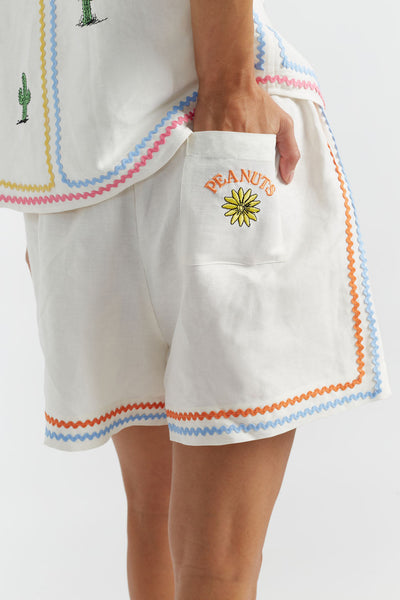 SAMPLE SALE - NO REFUNDS Cream Linen-Cotton Peanuts Vacation Shorts