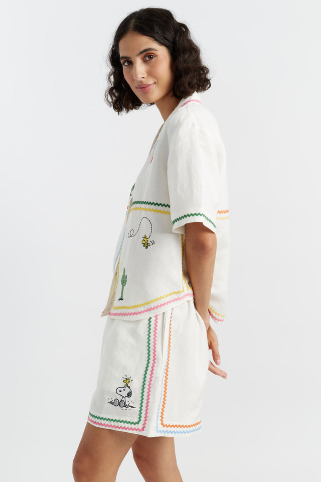 Cream Linen-Cotton Peanuts Vacation Shorts image 1