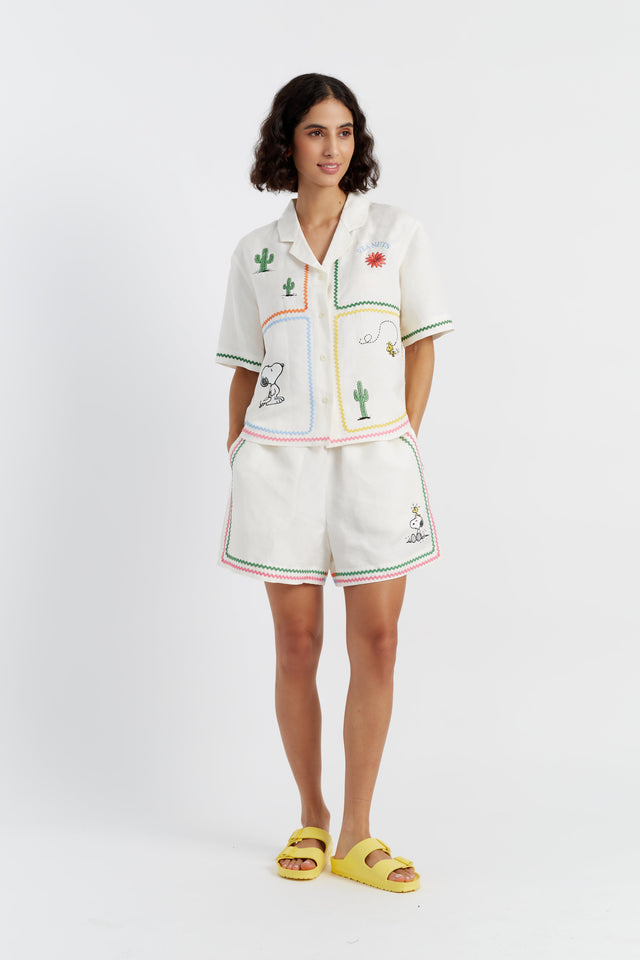 Cream Linen-Cotton Peanuts Vacation Shirt image 3