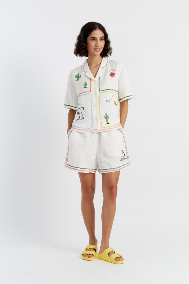 Cream Linen-Cotton Peanuts Vacation Shorts image 3