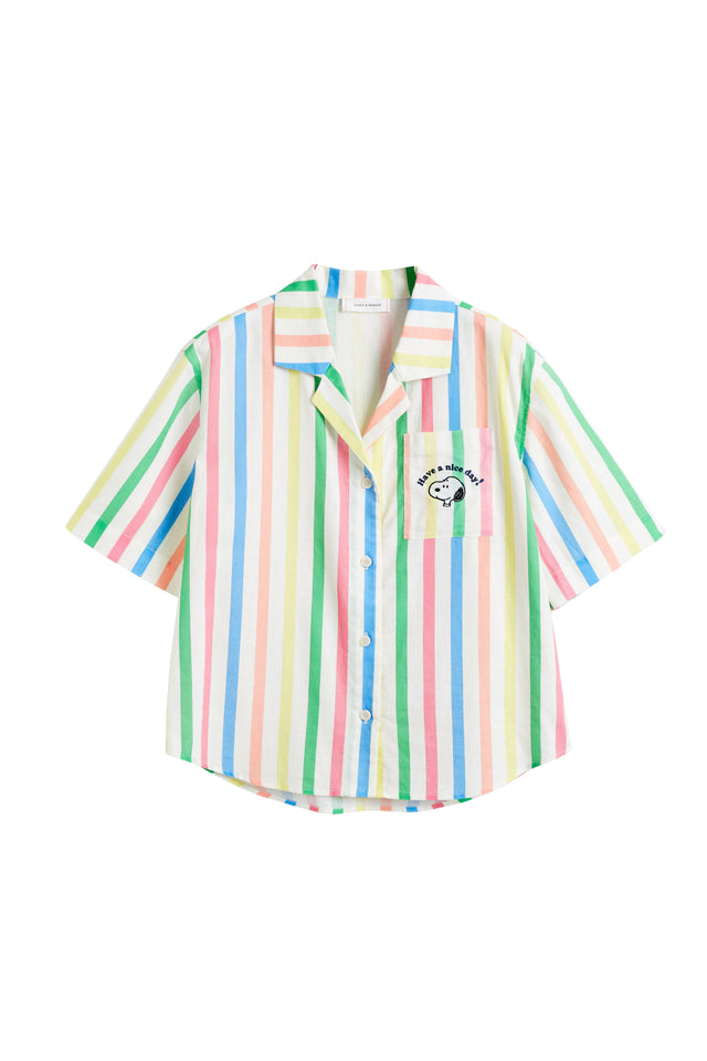 Multi Linen-Cotton Snoopy Stripe Shirt image 5
