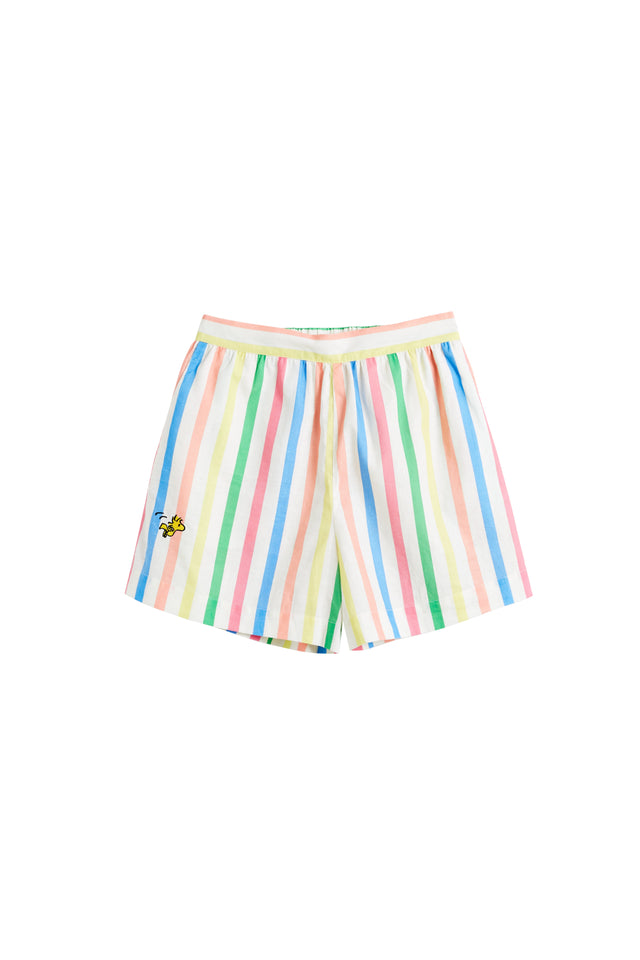 Multi Linen-Cotton Snoopy Stripe Shorts image 3