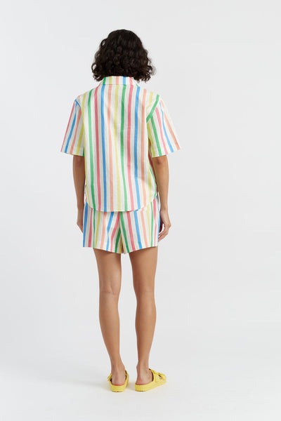 SAMPLE SALE - NO REFUNDS Multi Linen-Cotton Snoopy Stripe Shirt