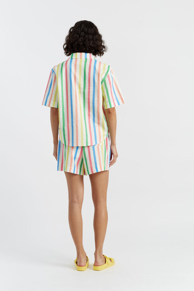 Multi Linen-Cotton Snoopy Stripe Shorts image 2