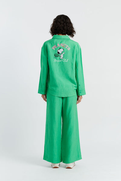 SAMPLE SALE - NO REFUNDS Green Linen-Cotton Peanuts Racquet Club Trousers