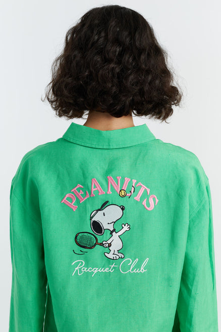 SAMPLE SALE - NO REFUNDS Green Linen-Cotton Peanuts Racquet Club Shirt