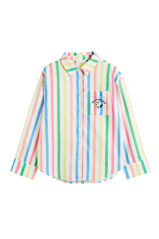 Multi Linen-Cotton Snoopy Stripe Long Sleeve Shirt image 4