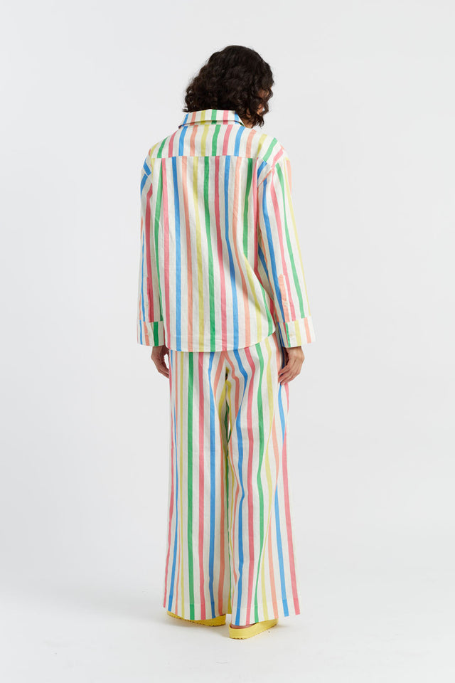 Multi Linen-Cotton Snoopy Stripe Trousers image 3